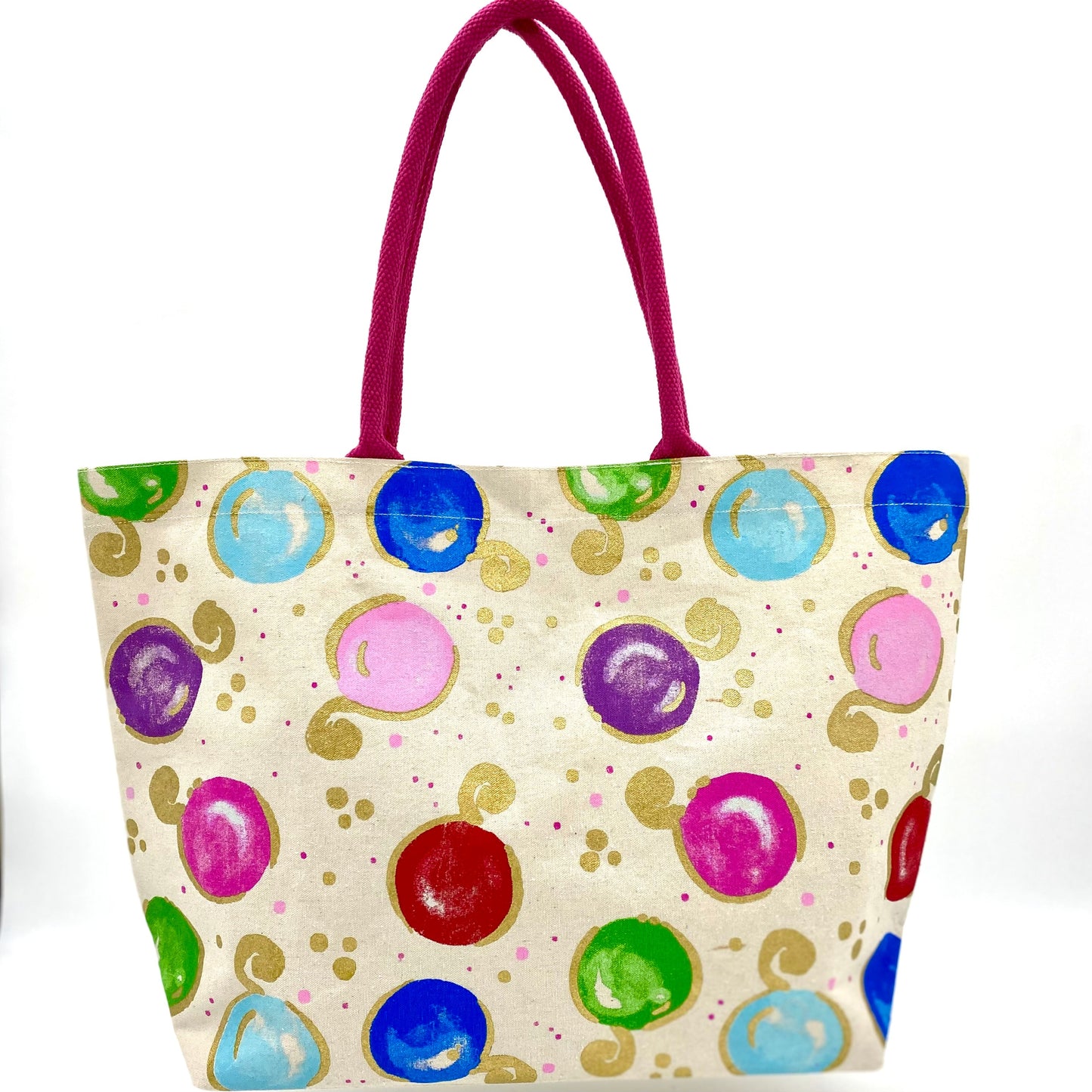 TOTE WITH METALLIC DOT PRINT ON CANVAS 22 x 14 x 6
