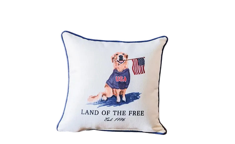 Land of the Free Painted Golden Pillow + Piping COASTAL