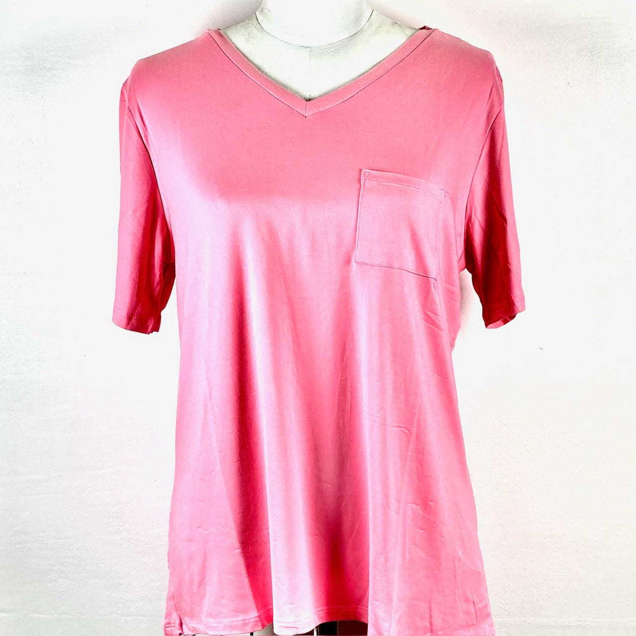 HIGHLANDS V NECK POCKET TEE PINK-LARGE