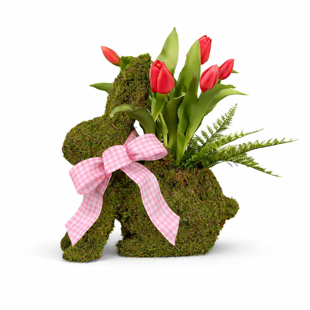 16" MOSS RABBIT REAL TOUCH TULIP FLORAL DESIGN