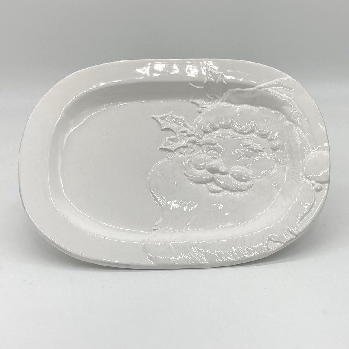 JOYFUL SANTA EMBOSSED PLATTER WHITE 16.5" X 13"