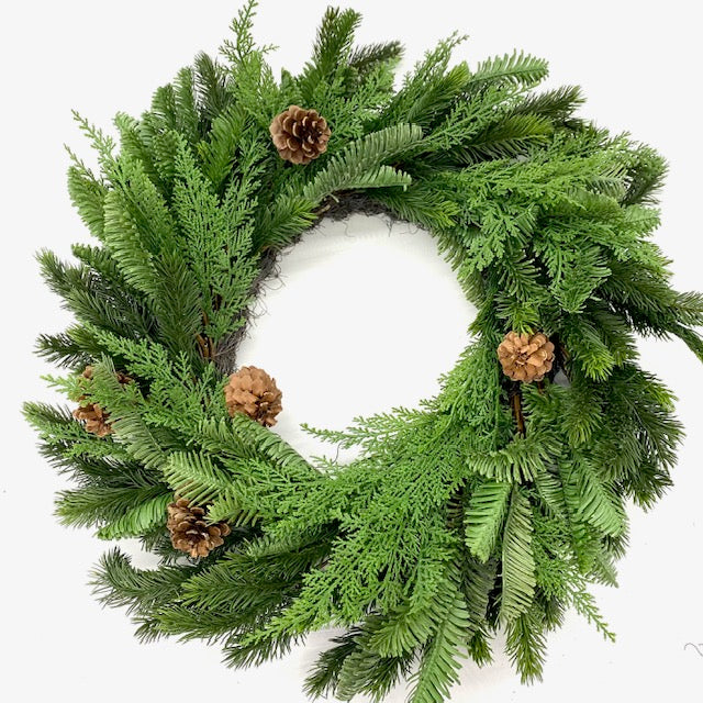 27" REAL TOUCH WREATH WITH ABIES NOBILIS & PINECONE